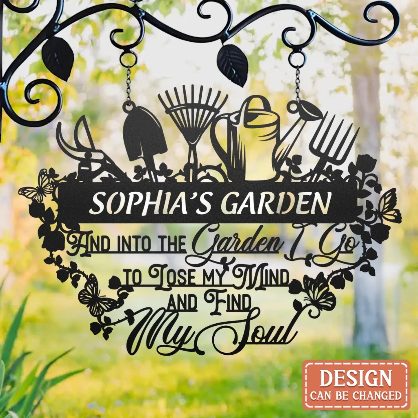 Personalized Garden Black Metal Sign - Gift Idea For Mom/Grandma/Sister/Garden Lover - And Into The Garden I Go To Lose My Mind And Find My Soul