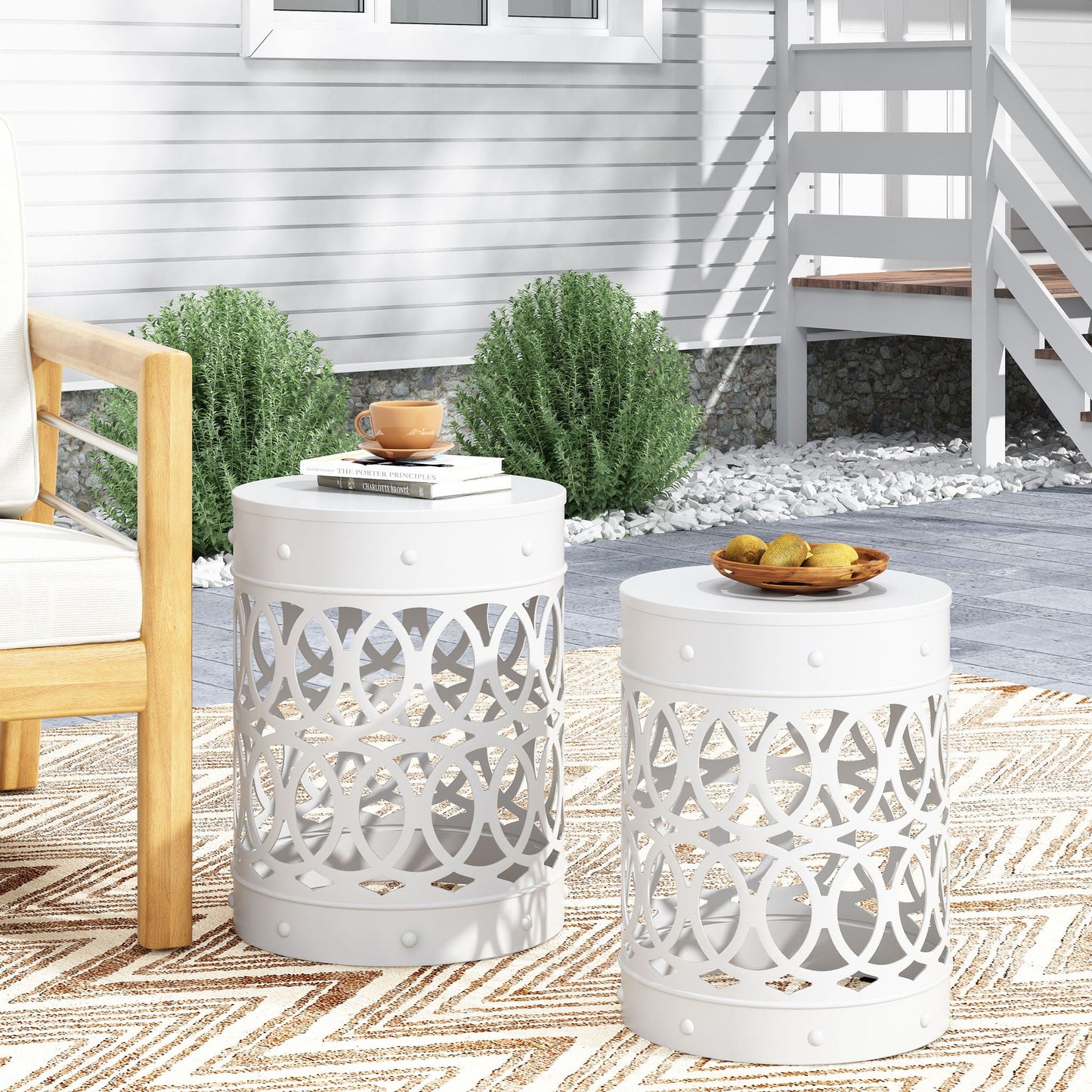 Outdoor Metal Side Table Set of 2