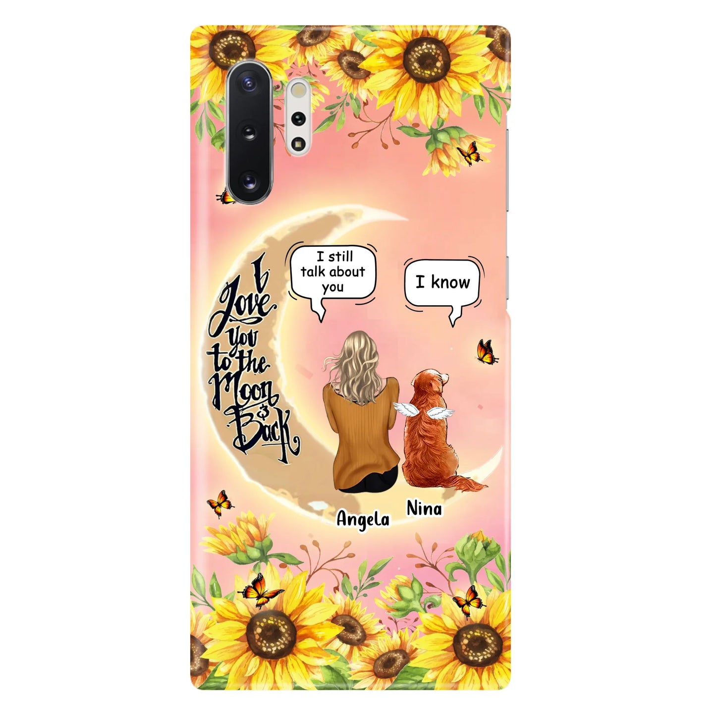 Custom Personalized Memorial Pet Sunflower Phone Case - Adult/Couple With Upto 4 Pets - Memorial Gift Idea For Dog/Cat Lovers - I Love You To The Moon & Back - Case For iPhone & Samsung
