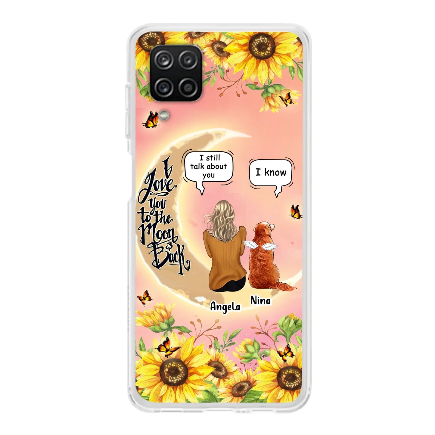 Custom Personalized Memorial Pet Sunflower Phone Case - Adult/Couple With Upto 4 Pets - Memorial Gift Idea For Dog/Cat Lovers - I Love You To The Moon & Back - Case For iPhone & Samsung