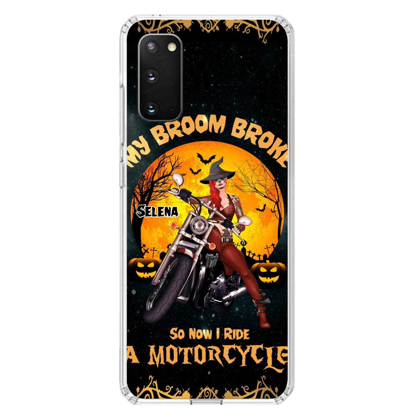 Custom Personalized Witch Phone Case - Upto 4 Dogs - Halloween Gifts For Friends/Dog Lovers  - My Broom Broke So Now I Ride A Motorcycle - Case For iPhone/Samsung