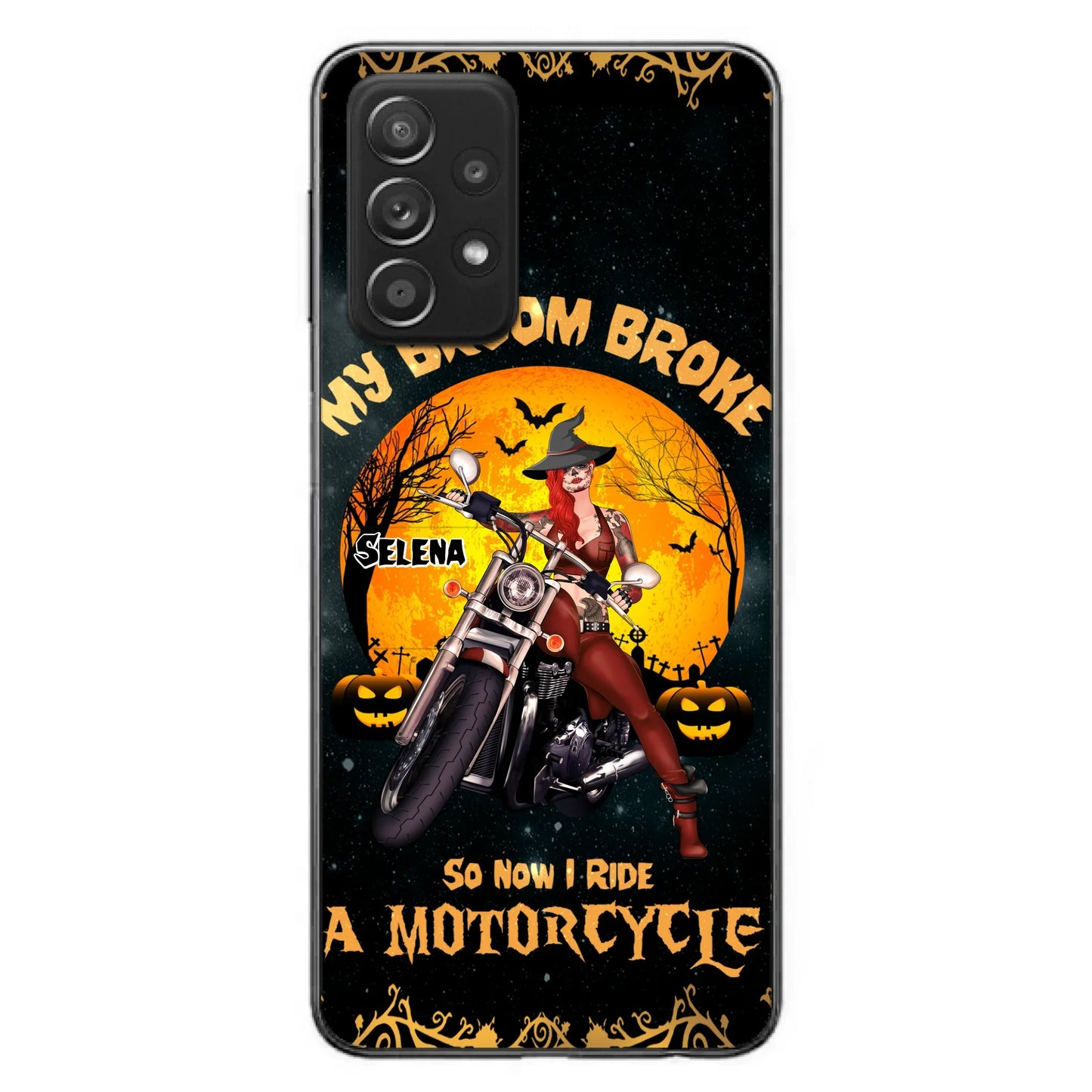 Custom Personalized Witch Phone Case - Upto 4 Dogs - Halloween Gifts For Friends/Dog Lovers  - My Broom Broke So Now I Ride A Motorcycle - Case For iPhone/Samsung