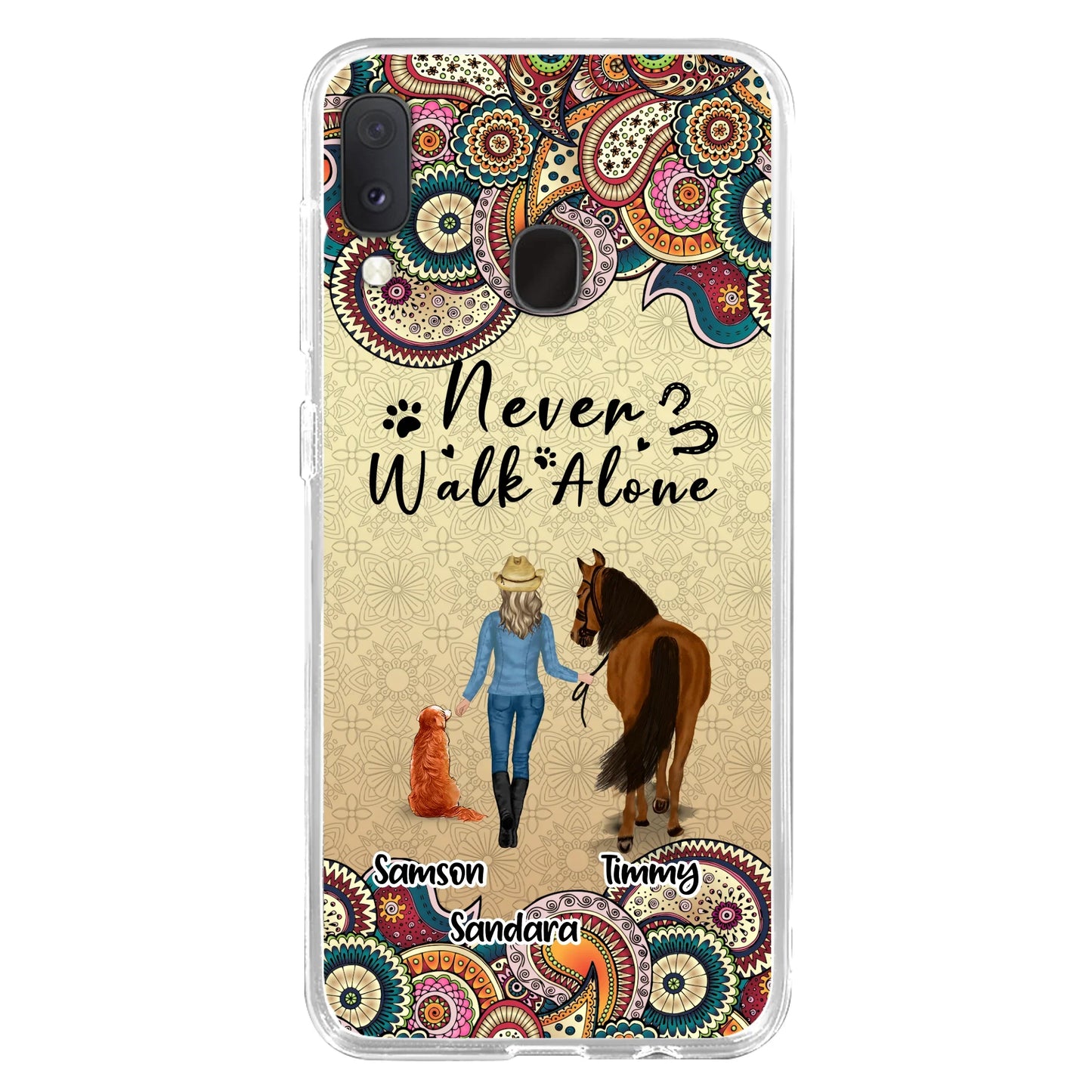 Custom Personalized Horse And Dog Phone Case - Upto 2 Dogs - Gift Idea For Horse/Dog Lovers - Never Walk Alone - Case For iPhone/Samsung