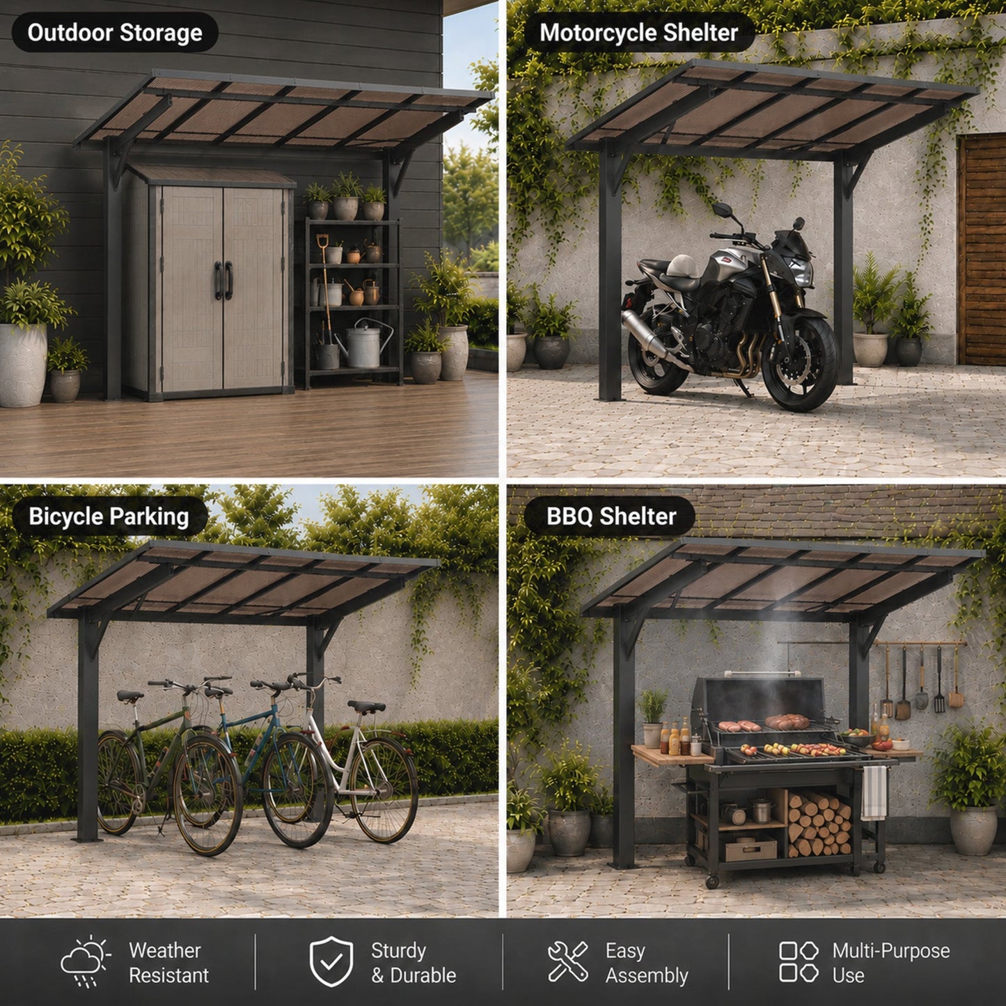 8x5ft Galvanized Steel Carport with Sloped PC Roof