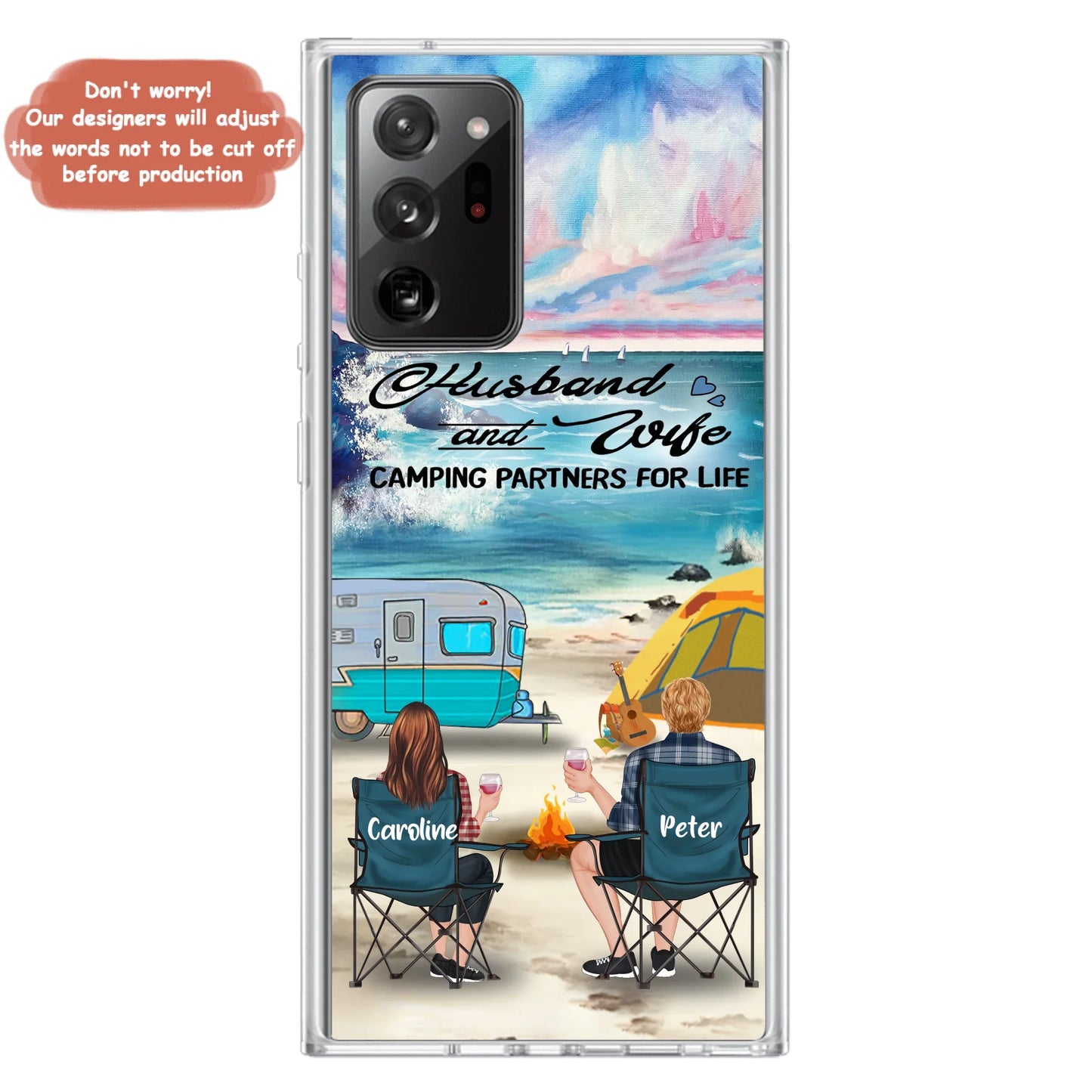 Custom Personalized Beach Camping Phone Case - Couple/ Parents With Upto 3 Kids And 3 Pets - Gift Idea For Camping Lover - Case For iPhone And Samsung