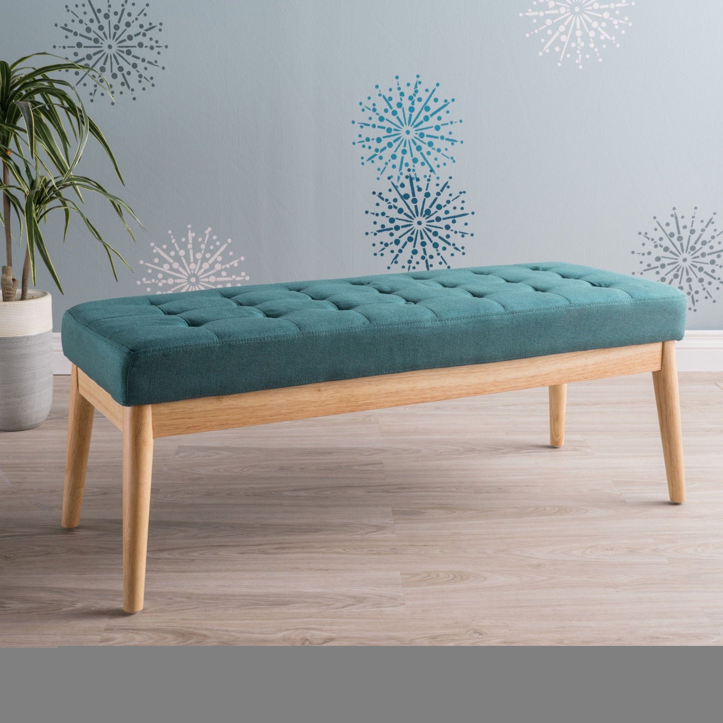 Vibratory Button Tufted Upholstered Ottoman with Splayed Wooden Legs