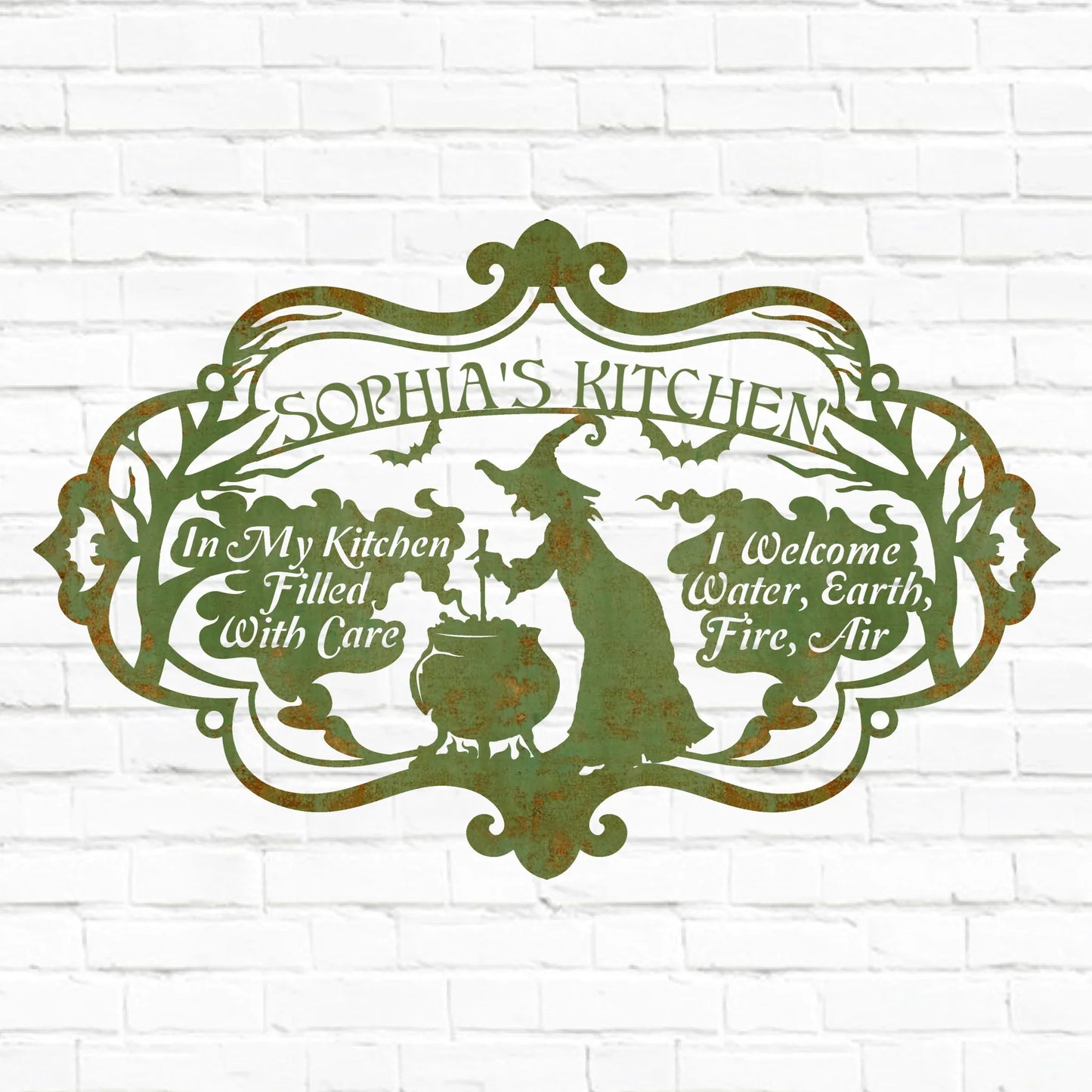 Custom Personalized Witch Kitchen Metal Sign - Gift Idea For Witch Lover - I Welcome Water Earth Fire Air