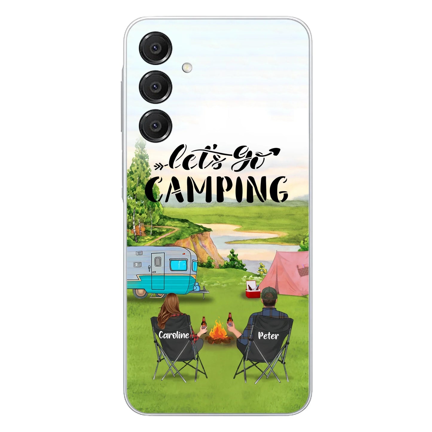 Custom Personalized Camping Phone Case - Couple With Upto 3 Kids And 4 Pets - Gift Idea For Camping Lover - Let's Go Camping - Case For iPhone And Samsung