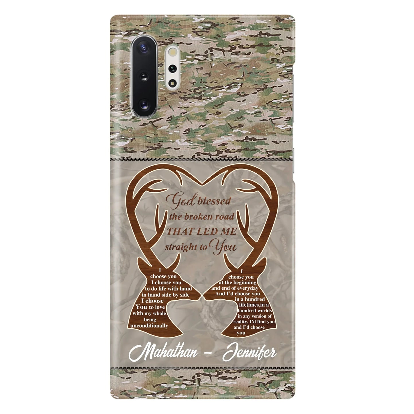 Custom Personalized Deer Hunting Heart Phone Case - Gift Idea For Couple - God Blessed The Broken Road That Led Me Straight To You - Case For iPhone And Samsung