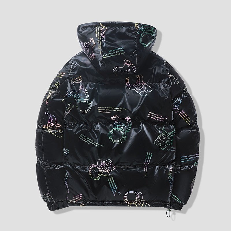 Men's Winter Glossy Hooded Cotton Coat