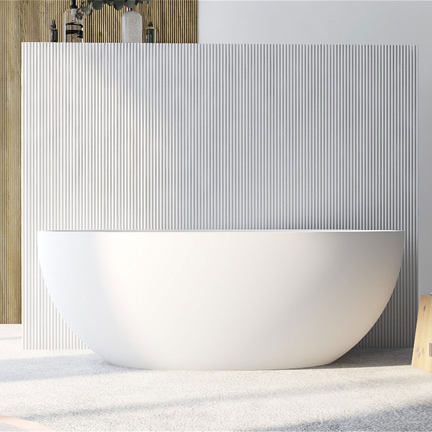 67 in. x 31 in. Oval Freestanding Solid Surface Soaking Bathtub with Center Drain in Matte