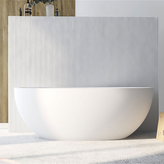 67 in. x 31 in. Oval Freestanding Solid Surface Soaking Bathtub with Center Drain in Matte