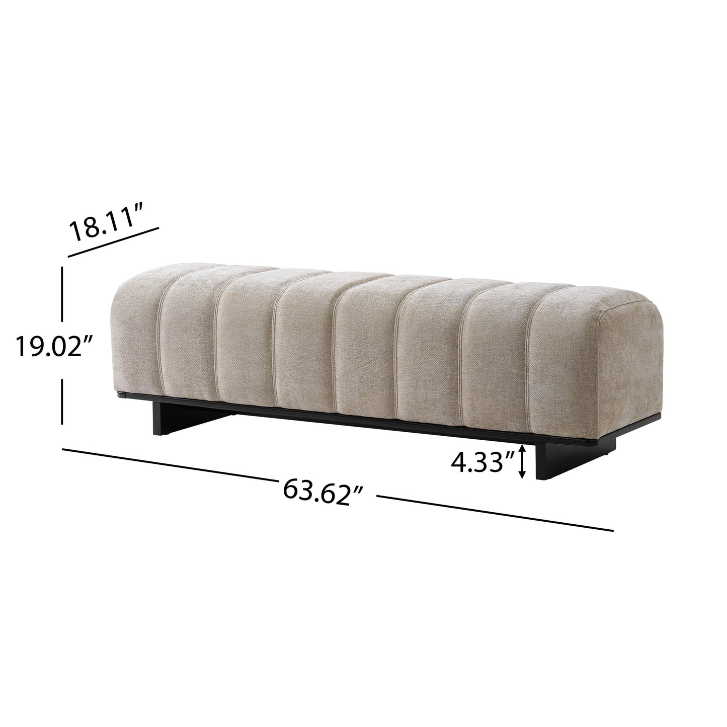 Indoor Dining Bench in Oatmeal Chenille Fabric with Rubber Wood Legs