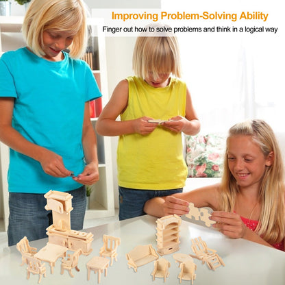 3D Wooden Dollhouse Furniture Puzzles DIY Miniature Furniture Models Set