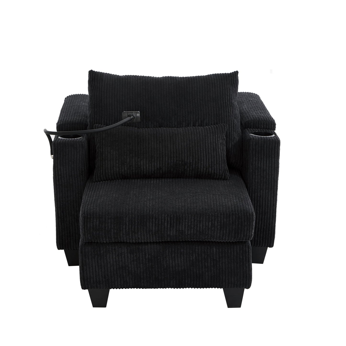 Convertible Chaise Lounge Sofa Chair With USB Ports, Cup Holders, Phone Holder And Storage