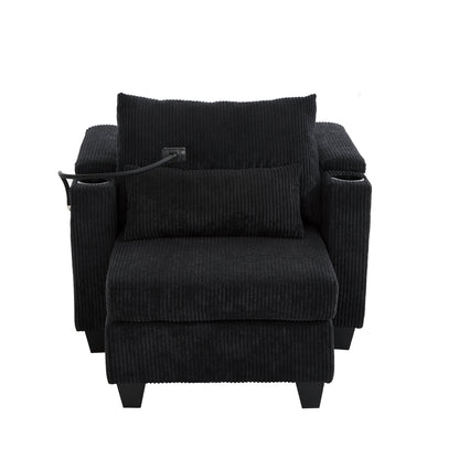 Convertible Chaise Lounge Sofa Chair With USB Ports, Cup Holders, Phone Holder And Storage