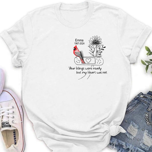 Personalized Memorial Cardinal Unisex T-shirt/Long Sleeve/Sweatshirt/Hoodie - Memorial Gift Idea - Your Wings Were Ready But My Heart Was Not