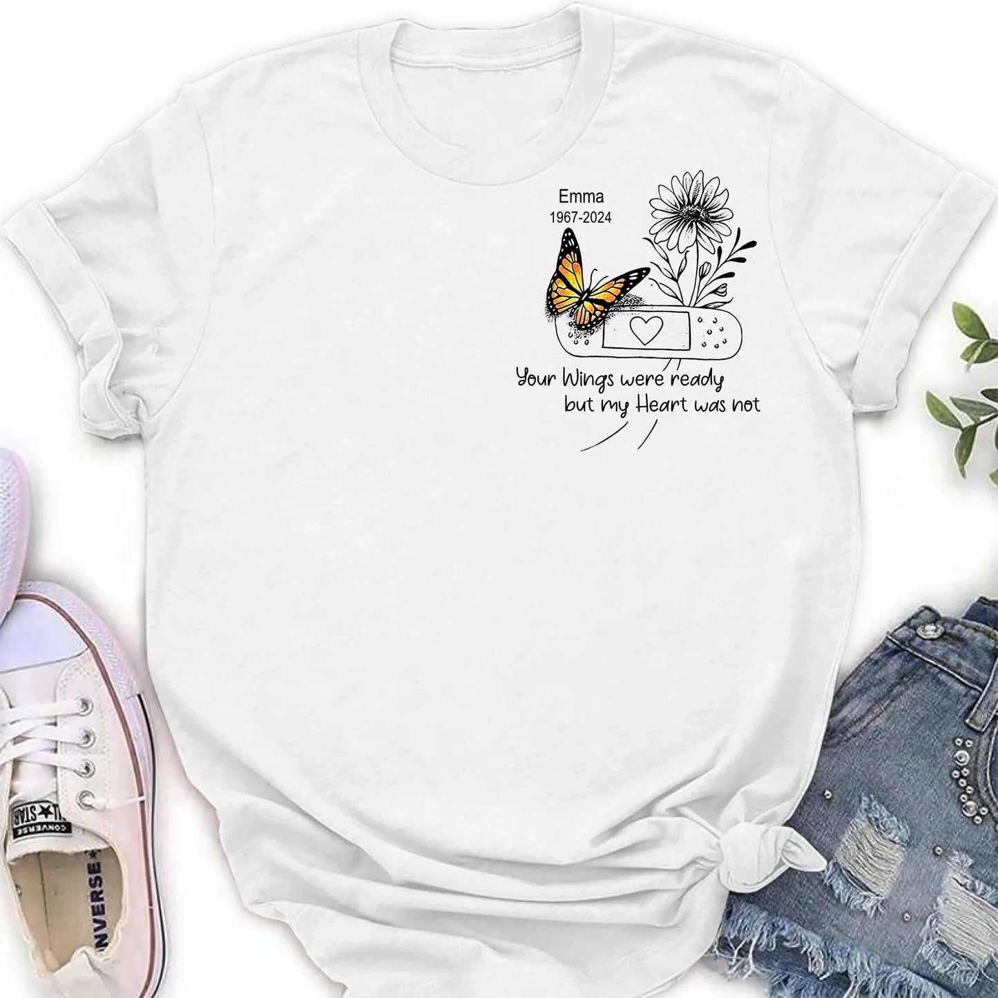 Personalized Memorial Unisex T-shirt/Long Sleeve/Sweatshirt/Hoodie - Memorial Gift Idea - Your Wings Were Ready But My Heart Was Not