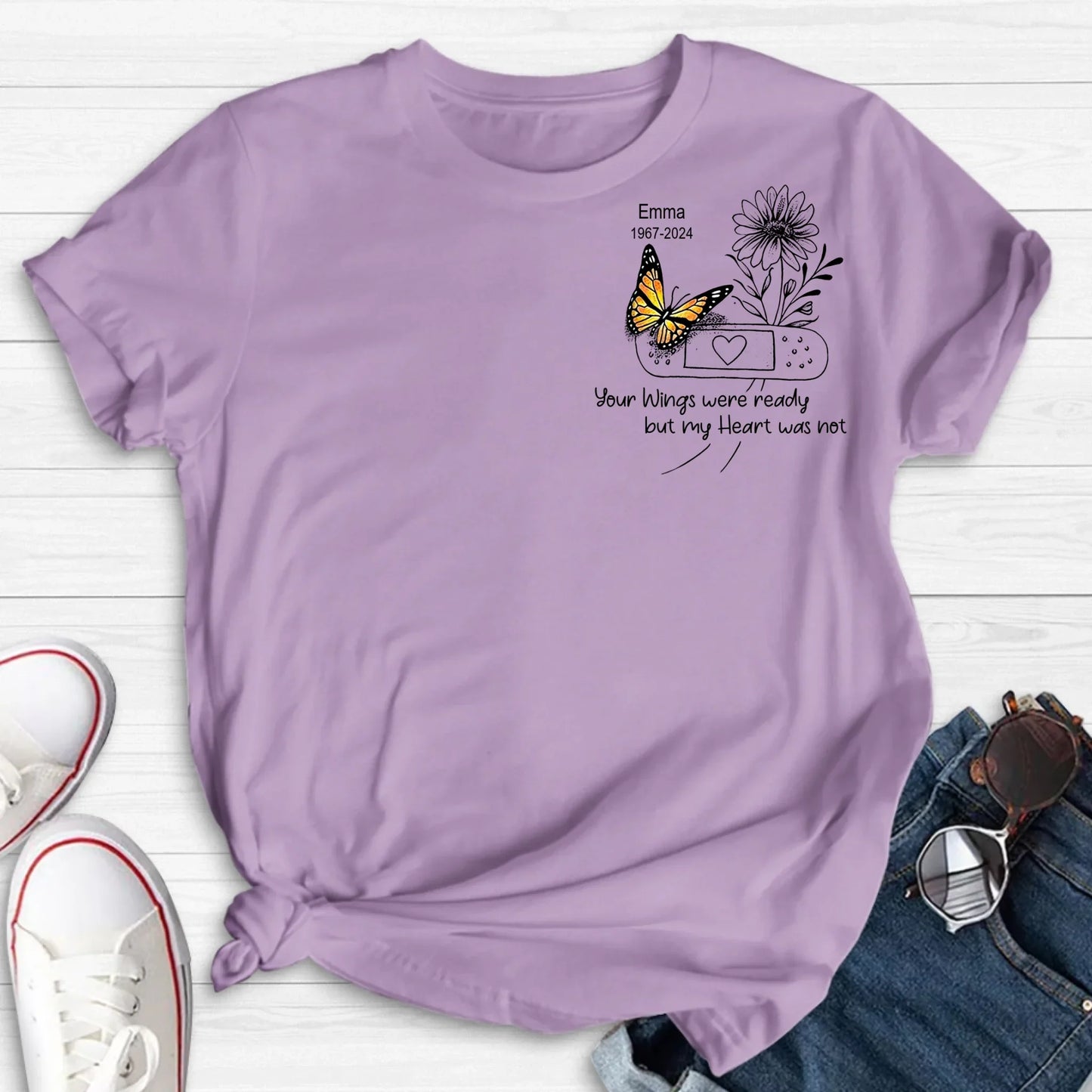 Personalized Memorial Unisex T-shirt/Long Sleeve/Sweatshirt/Hoodie - Memorial Gift Idea - Your Wings Were Ready But My Heart Was Not