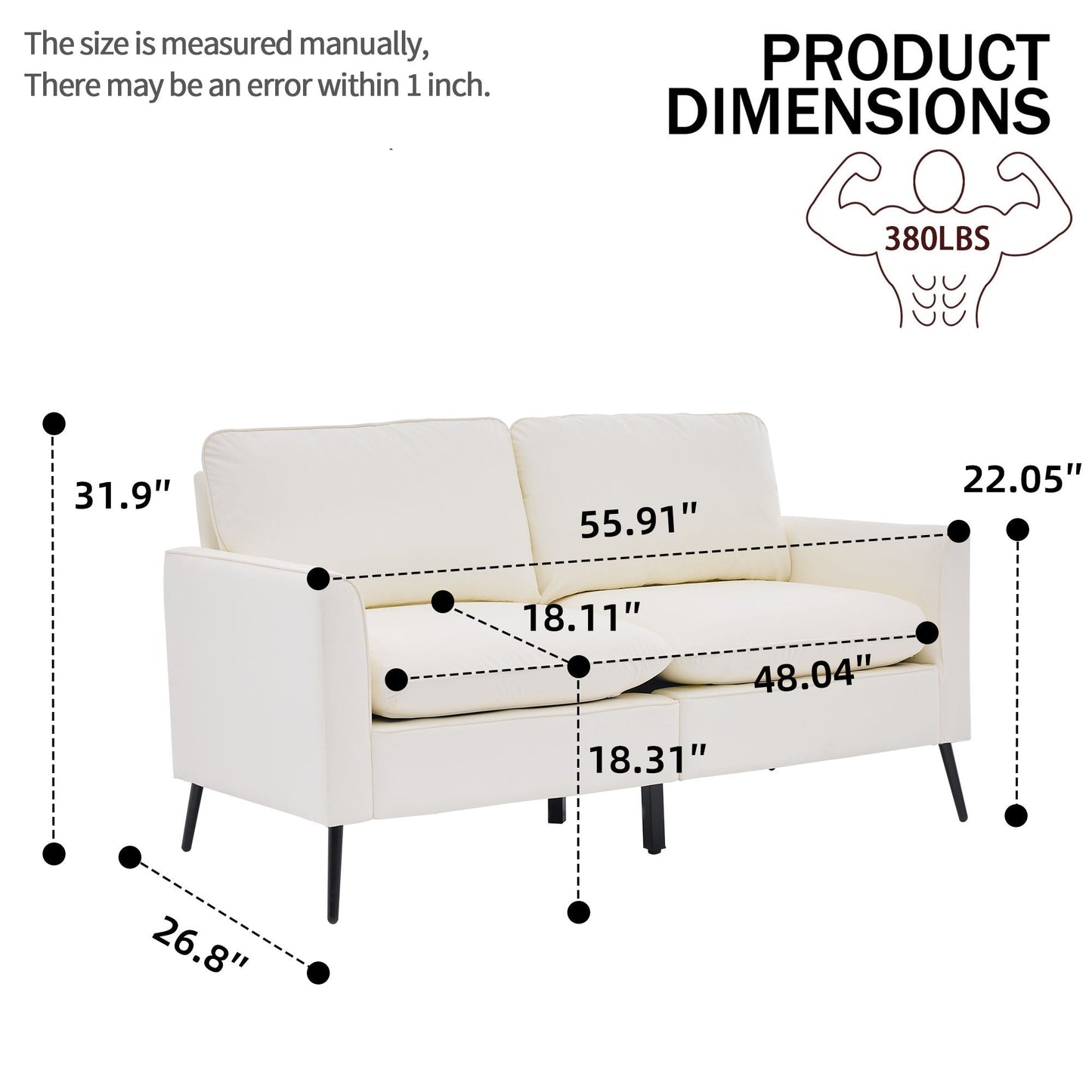 Upholstered Loveseat, For Living Room