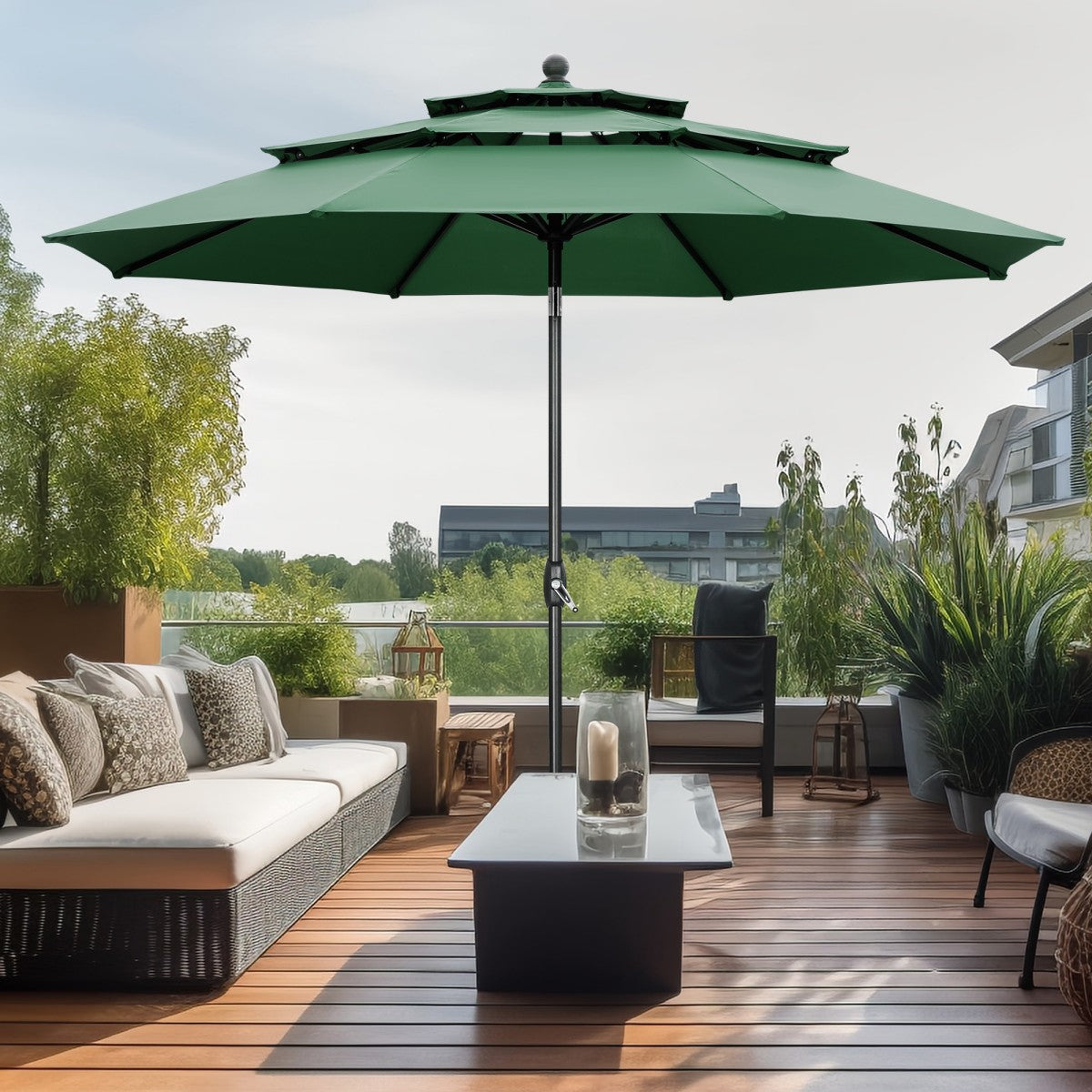 Ainfox 10FT 3 tier vented Outdoor Table Umbrella with Partern Umbrella Base For Beach Market Backyard Camping