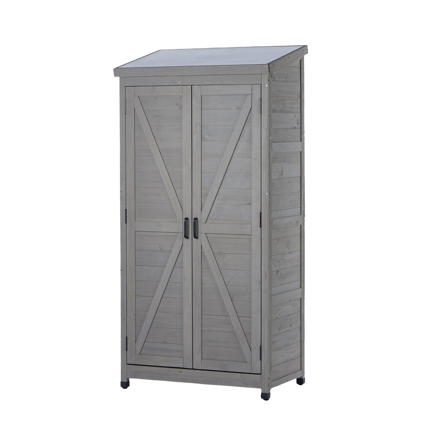 Outdoor Storage Shed With Vertical Tool Cabinet For Backyard