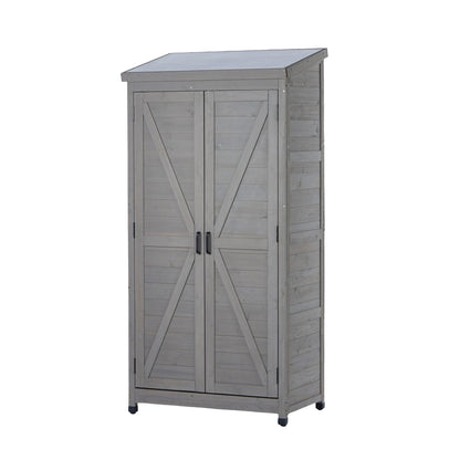 Outdoor Storage Shed With Vertical Tool Cabinet For Backyard