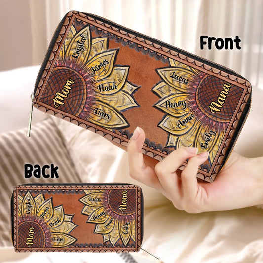 Personalized Grandma/Mom Sunflower Long Wallet - Best Gift for Mother/Grandma