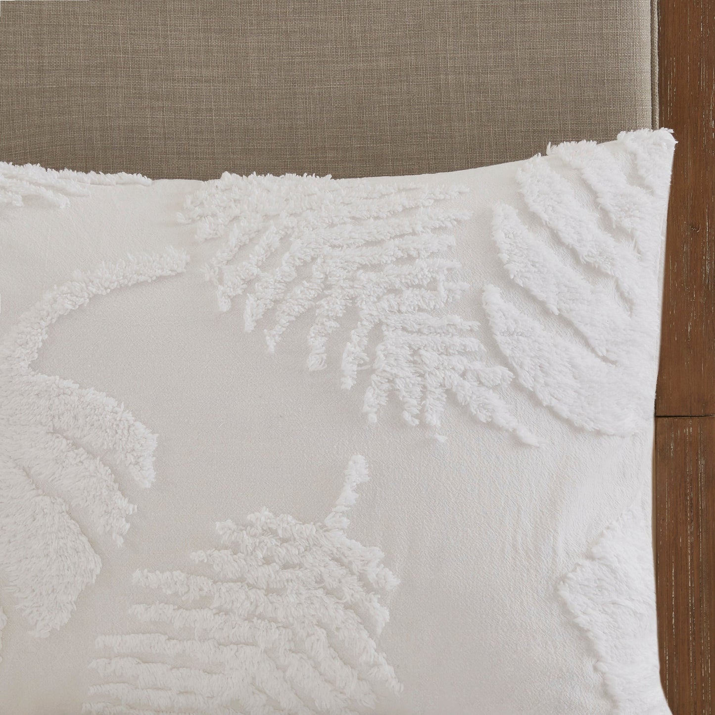 3 Piece Tufted Cotton Chenille Palm Comforter Set Off-White King/Cal King