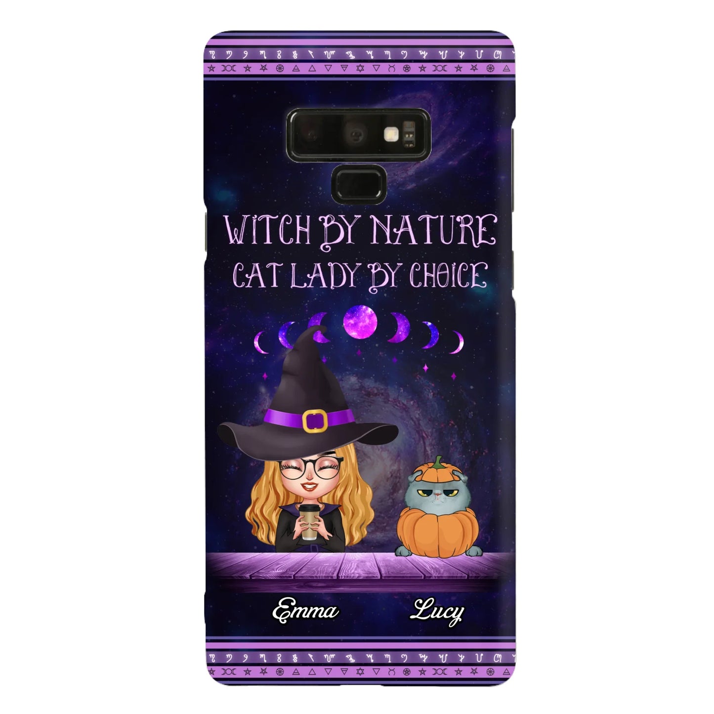 Custom Personalized Witch Phone Case for iPhone/ Samsung - Gift Idea For Halloween/ Pet Lovers with up to 5 Pets - Witch By Nature, Cat Lady By Choice