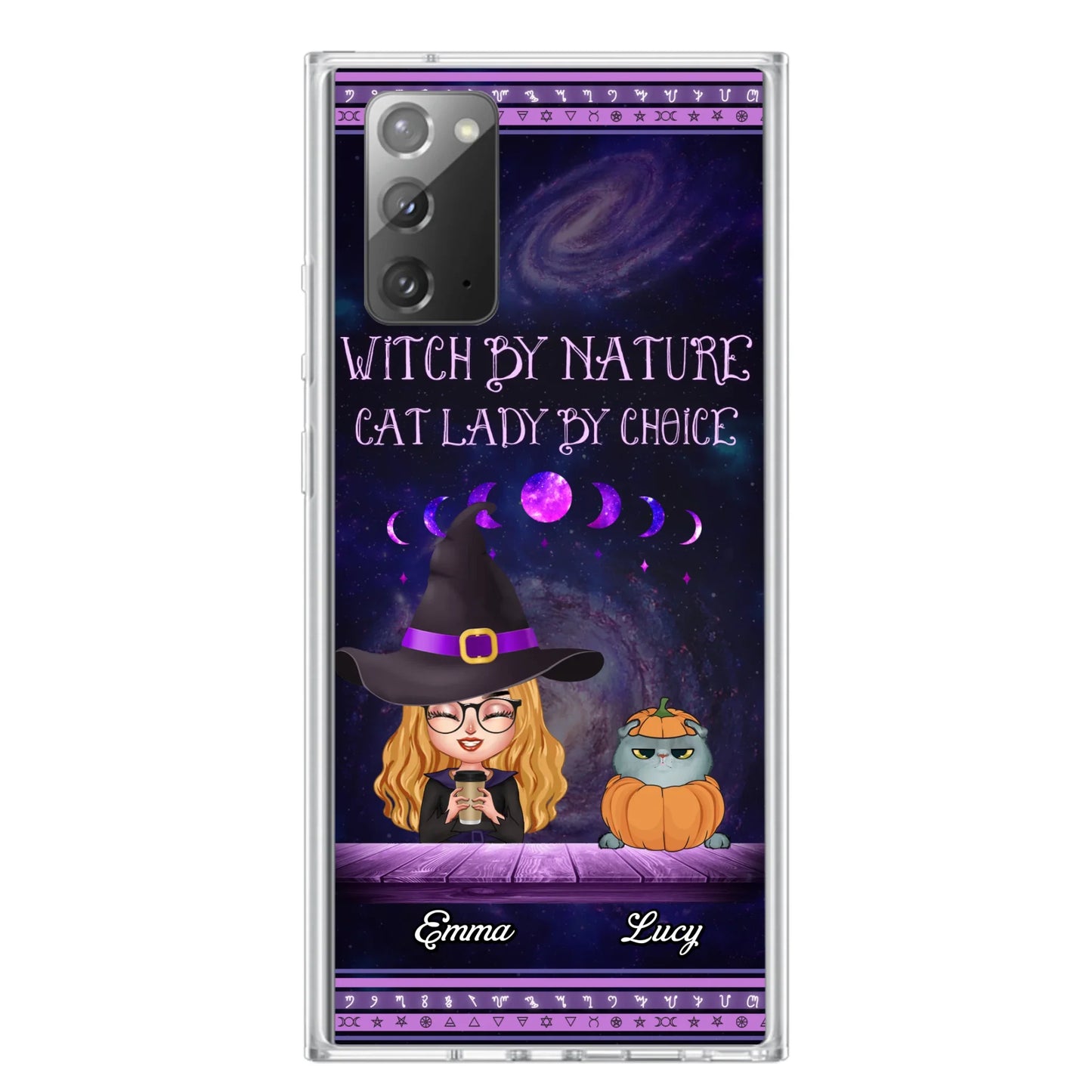 Custom Personalized Witch Phone Case for iPhone/ Samsung - Gift Idea For Halloween/ Pet Lovers with up to 5 Pets - Witch By Nature, Cat Lady By Choice