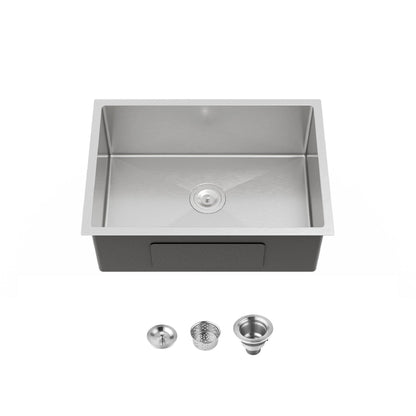 Stainless Steel Kitchen Sink, 27″x19″ Single Bowl, Undermount Handmade Sink in Brushed Nickel