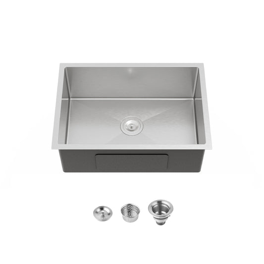 Stainless Steel Kitchen Sink, 27″x19″ Single Bowl, Undermount Handmade Sink in Brushed Nickel
