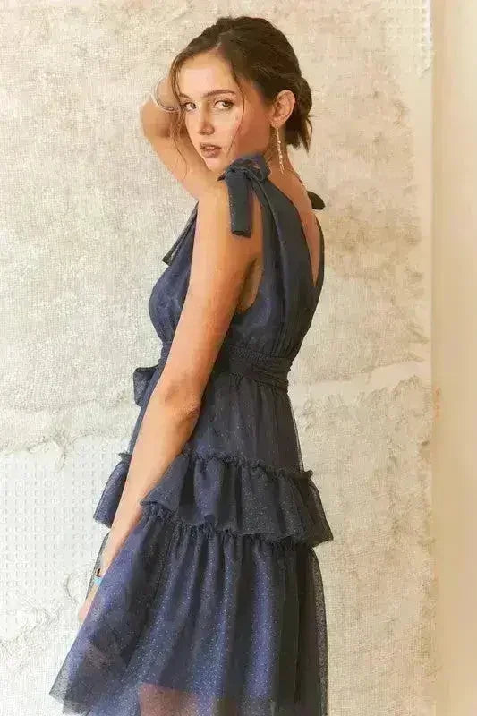 Polka Dot Mesh Dress – Playful Tie Shoulder & Smocked Detail
