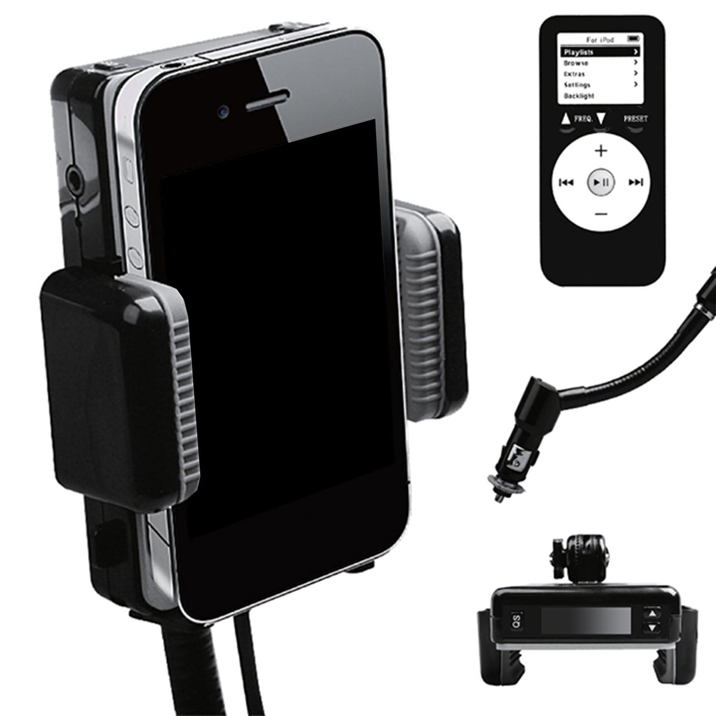 FM Transmitter Hands-free Car Charger W/ Remote Control Phone Stand 3.5 mm Headphone Jack Gooseneck Holder Fit For Smart Phone iPod MP3