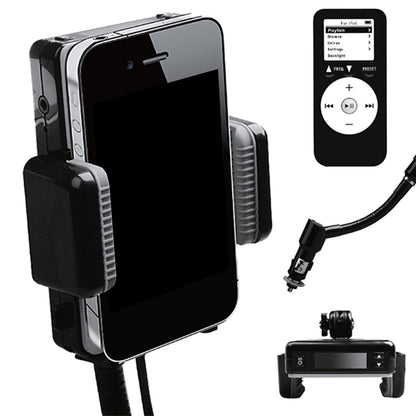 FM Transmitter Hands-free Car Charger W/ Remote Control Phone Stand 3.5 mm Headphone Jack Gooseneck Holder Fit For Smart Phone iPod MP3