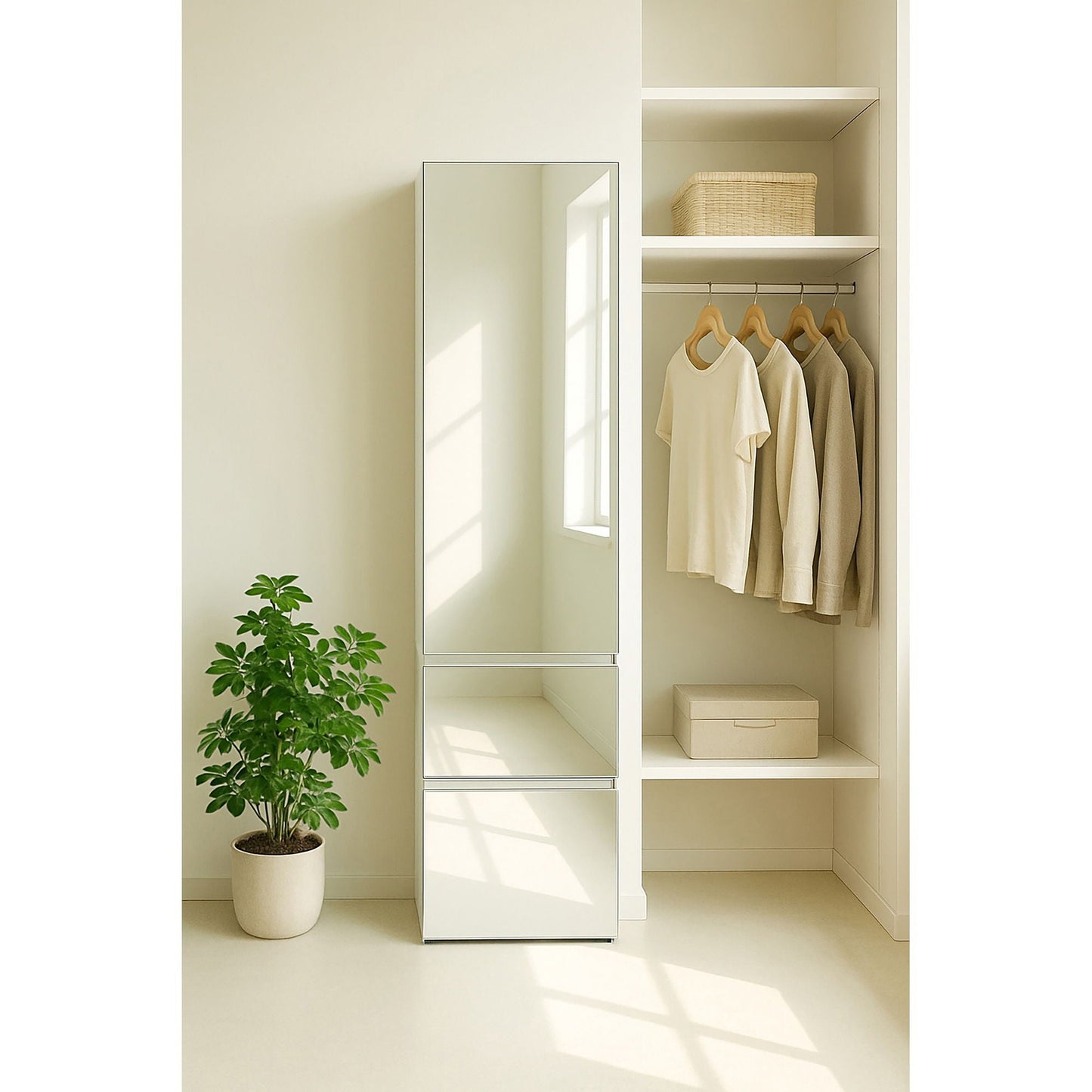 Elise - Slim Modular Closet Cabinet With Mirror - White