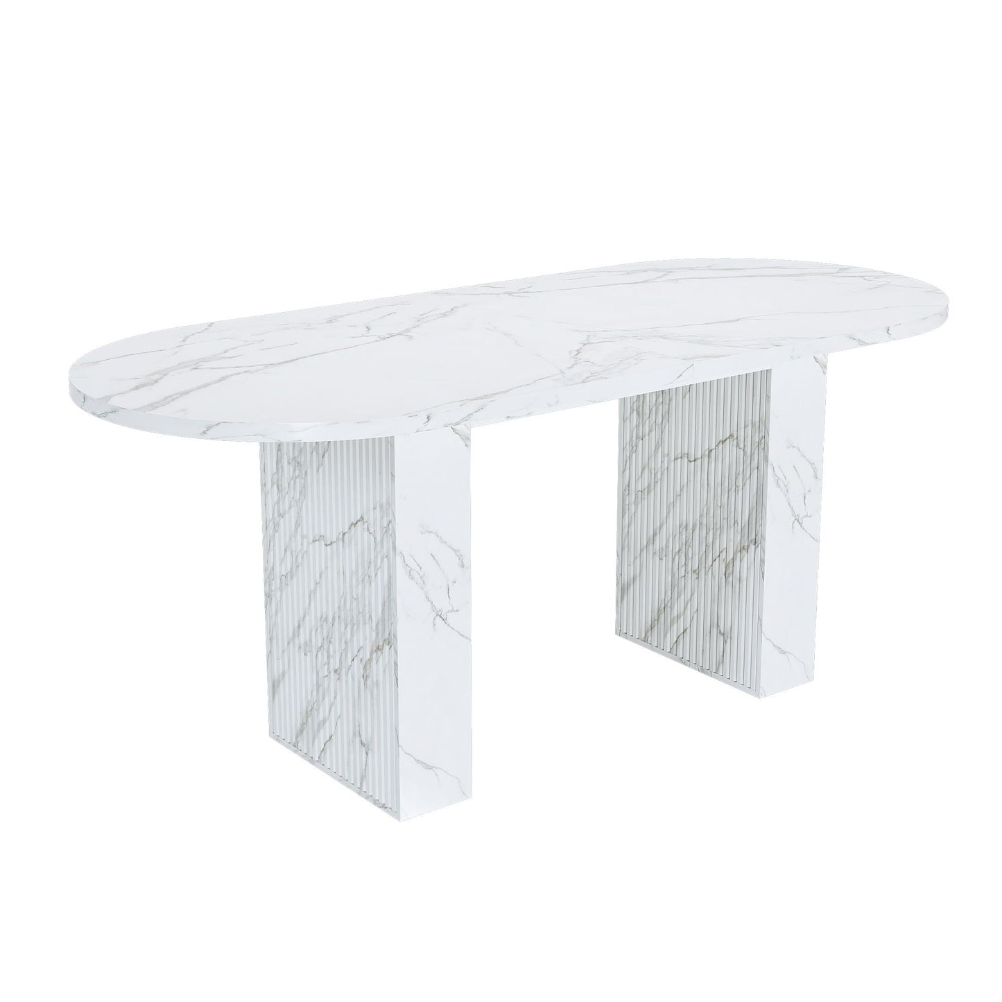 Oval Dining Table With Wood Strip Base