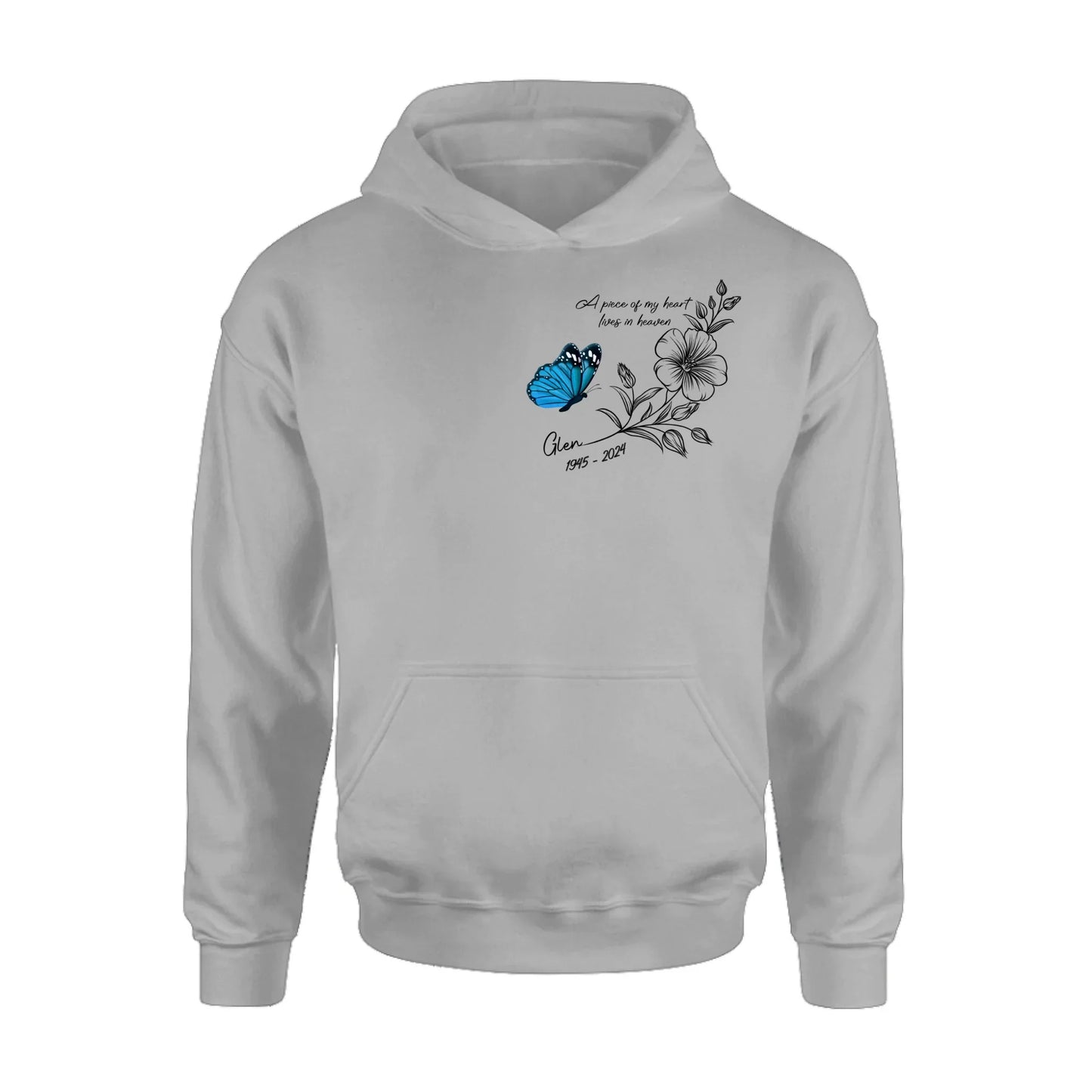 Personalized Memorial Butterfly Shirt/Hoodie - Gift Idea For Loss Of Family Member - A Piece Of My Heart Lives In Heaven