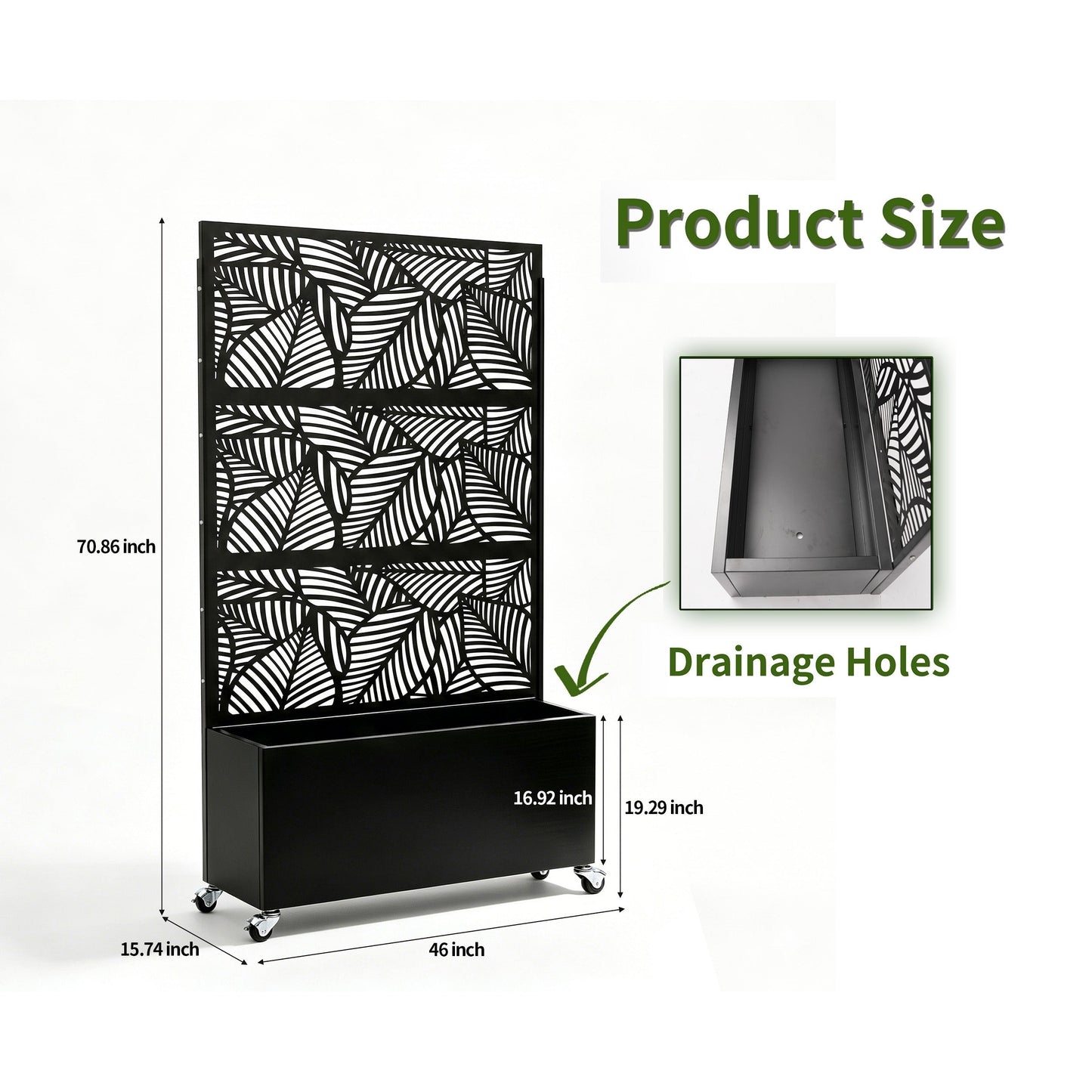 70.87" H × 46.06" W Leaf Pattern Privacy Screen with Planter Box