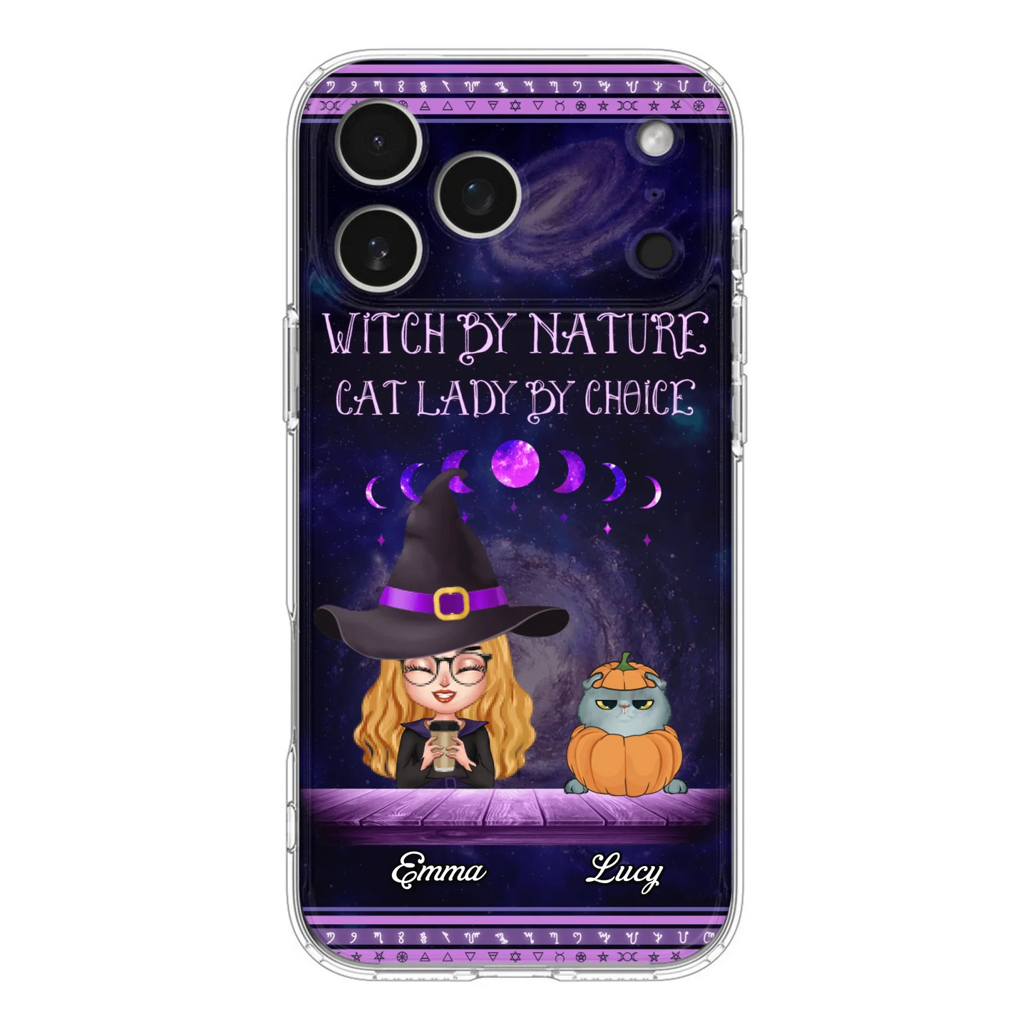 Custom Personalized Witch Phone Case for iPhone/ Samsung - Gift Idea For Halloween/ Pet Lovers with up to 5 Pets - Witch By Nature, Cat Lady By Choice