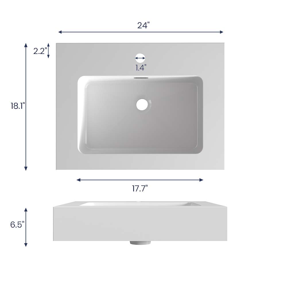 Glossy White Integrated Solid Surface Basin Without Drain & Faucet