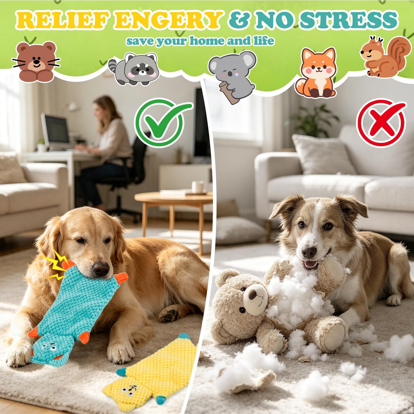 No Stuffing Squeaky Dog Toys For Samll Medium Large Breeds, 3 Pack Durable Plush Puppy Chew Toys For Teething And Boredom, Interactive Dog Toy To Keep Them Busy