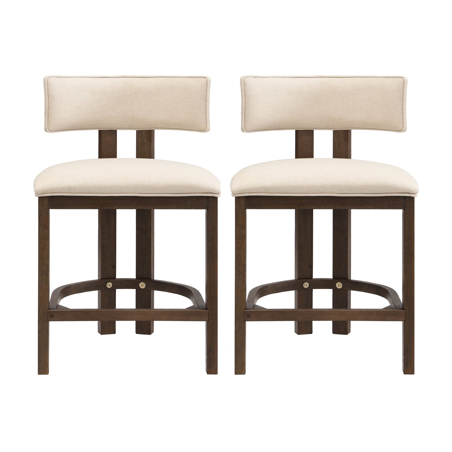 26" Counter Height Bar Stool, Upholstered Counter Stools (Set of 2) - Walnut & Beige