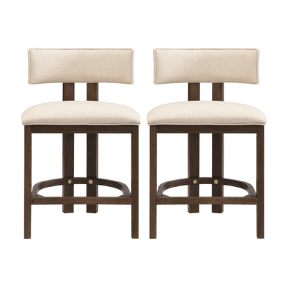 26" Counter Height Bar Stool, Upholstered Counter Stools (Set of 2) - Walnut & Beige