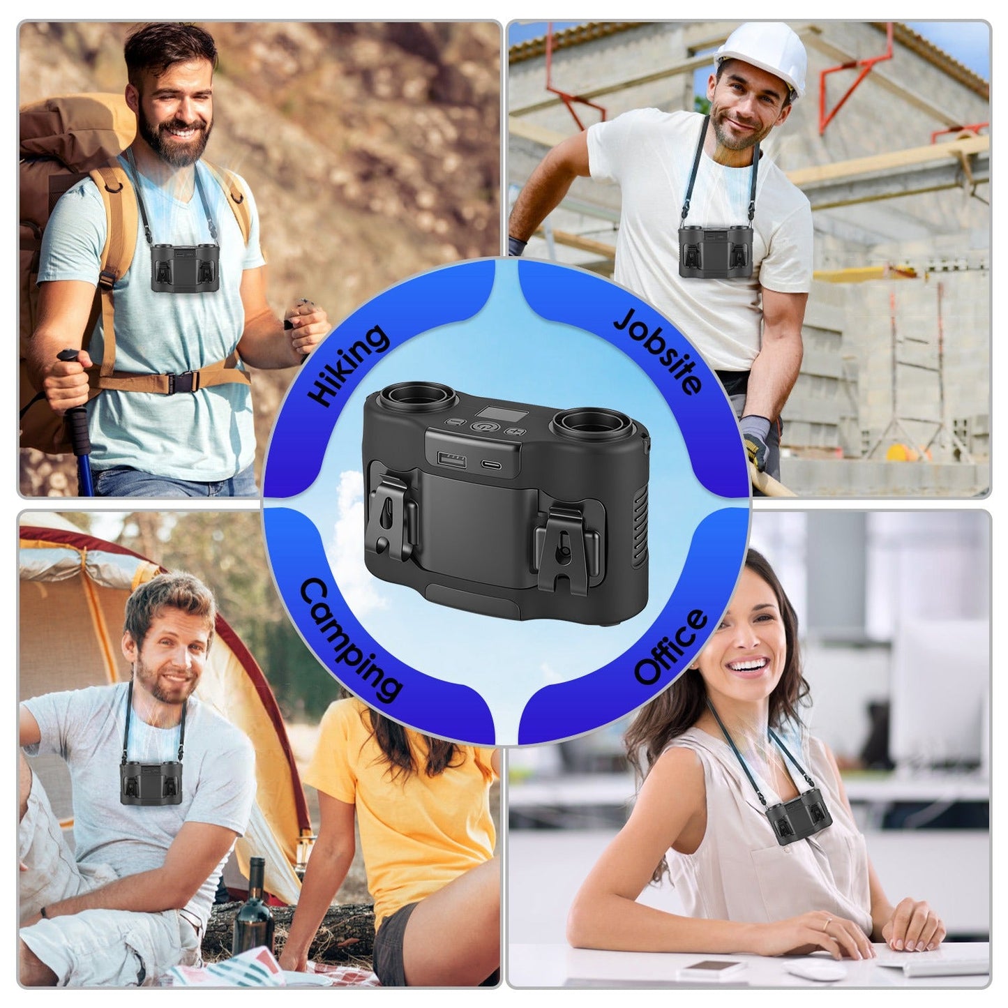 Wearable Waist Fan with 16000mAh Power Bank & Dual Turbines
