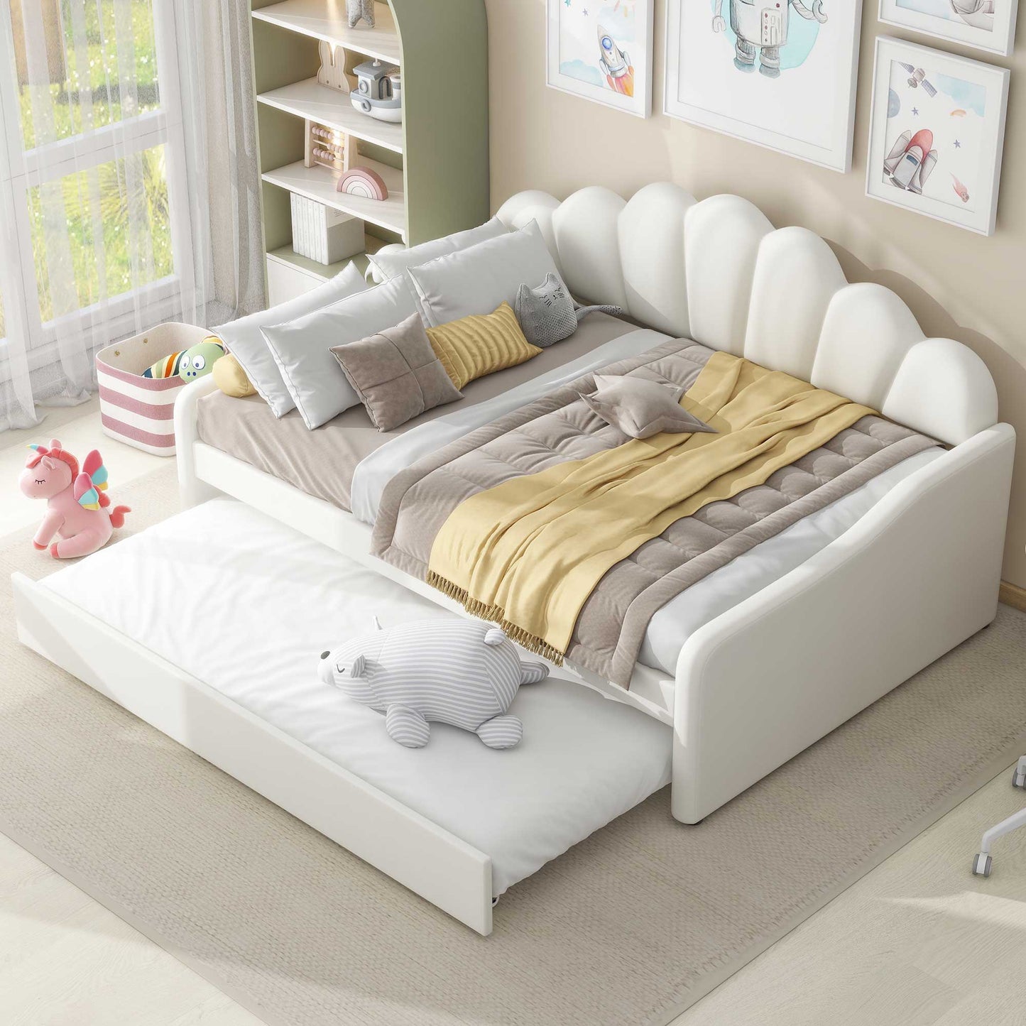 Upholstery Daybed Frame With Shell Shaped Backrest