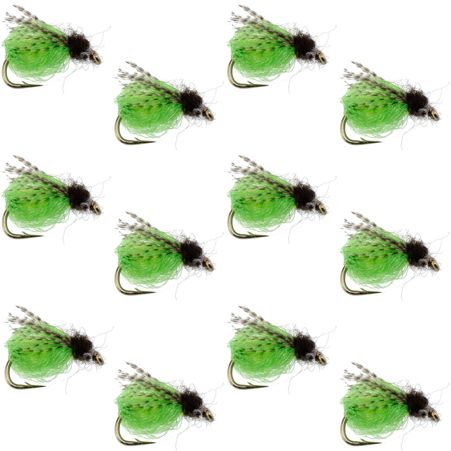 LaFontaine Bright Green Deep Sparkle Caddis Pupa - 1 Dozen Flies Hook Size 18