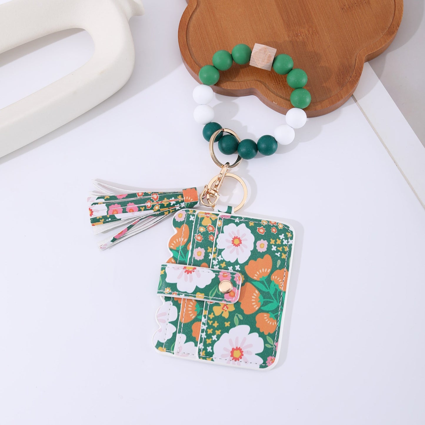 Printed Leather Wallet Keychain For Women