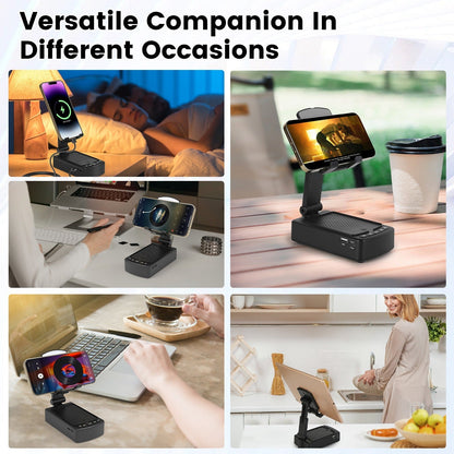 Portable Foldable Phone Stand with HD Wireless Speaker & Power Bank